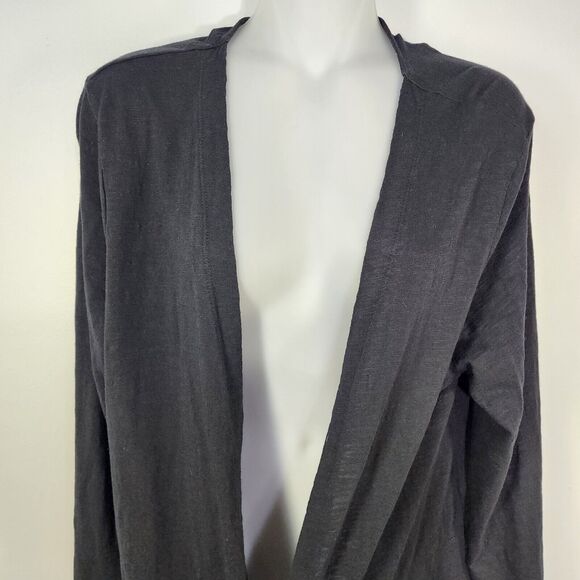 Chicos The Ultimate Tee Cardigan Size 2 Large Open Front Cotton Slub Knit Black - Picture 3 of 10